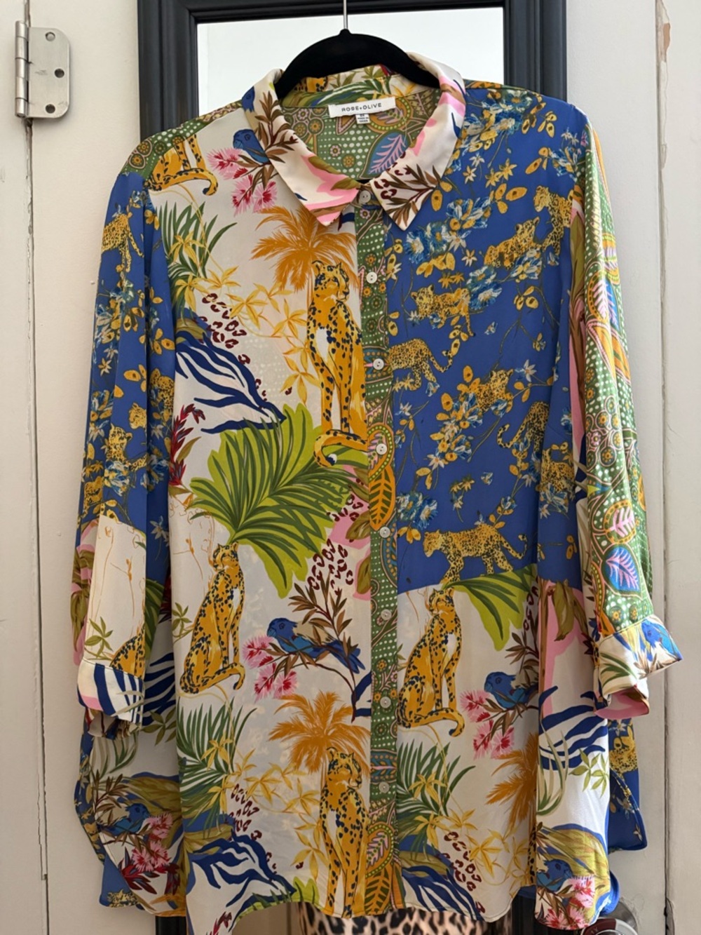 Rose & Olive Multicolor Tropical Leopard Print Button-Up